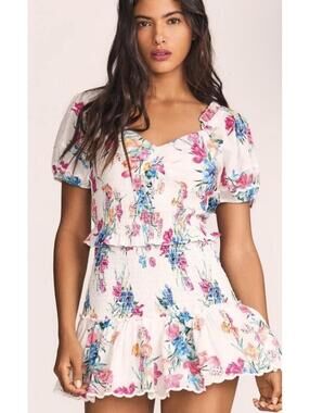 LoveShackFancy Floral Puff Sleeve Jarrah Dress Size P/XS